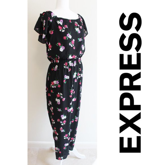 Express Pants - Floral Off Shoulder Jumpsuit